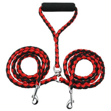 Load image into Gallery viewer, Double-head Braided Dog Leash, red and black. 
