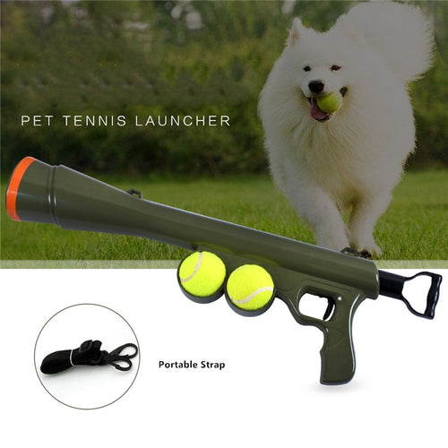 Hand held tennis ball launcher for dogs